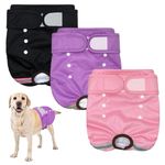 EOAMGO Dog Nappies, Reusable Dog Period Pants, Dogs Incontinence Pant, Dog Season Pants Female (Black, Pink, Purple, L, count, 3)