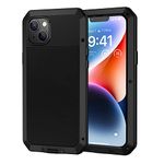 Lanhiem for iPhone 14 Case Heavy Duty Shockproof Cover Tough Armour Metal Case with [Tempered Glass Screen Film], 360 Full Body Protective Case Cover for iPhone 14 - Black