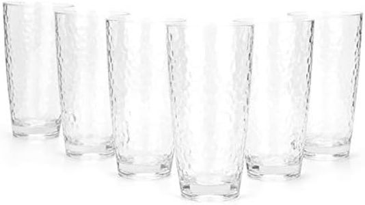 6 Pack 26-Ounce Large Acrylic Glasses Plastic Tumbler/Drinking Cups,Hammered Style,BPA Free,Clear Color