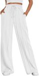 Trendy Queen Womens Wide Leg Sweatpants Baggy Flared Drawstring Lounge Pants Fall Winter Clothes with Pockets, White, M