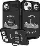 Pegmode (2in1 for iPhone 13 Case/for iPhone 14 Case Skull Skeleton Women Girls Cute Goth Phone Cases Fun Design with Camera Cover+Ring Holder Cool Gothic Fashion for Apple 13/Apple 14 Cover 6.1''