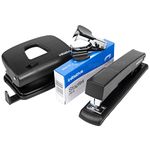4 pc Office Stationery Set - Metal Hole Punch - Metal Full-Strip Stapler - Stapler Remover - 5,000 Staples