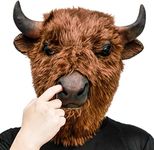 AQKILO Bison Mask Animal Latex Full Head Realistic Plush Masks Fancy Dress for Halloween Carnival Costume Party Mask