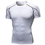 White Compression Shirts Men Short Sleeve Workout Gym T-Shirt Running Tops Cool Dry Sports Base Layer Undershirts