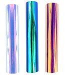 WDragon Glossy Holographic Opal Craft Vinyl Chrome Adhesive Permanent Vinyl Sheet Roll for Silhouette Cameo Craft Cutter,12inch by 12inch, 3 Sheets (Multicolor-1)