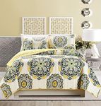 Grand Linen 3-Piece Fine Printed Quilt Set Reversible Bedspread Coverlet (California) Cal King Size Bed Cover (Black, White, Yellow, Grey)