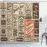 Ambesonne Antique Shower Curtain, Composition of Old Advertisement Designs Newspaper Nostalgia Illustration, Cloth Fabric Bathroom Decor Set with Hooks, 75" Long, Brown Orange