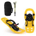 Goplus 17" Kids Snowshoes with Telescoping Trekking Poles & Carrying Bag, Lightweight All-Terrain Snow Shoes for Boys Girls Youth, Adjustable Ratchet Binding, Flexible Pivot Bar, Up to 80 lbs, Yellow