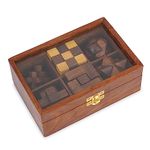 Ajuny Wooden Puzzle Games Box Set - Challenging Brain Teasers 3D Puzzles for Teens and Adults with Decorative Storage Box Glass Lid Interlocking Games for IQ Test Handcrafted Game Gifts