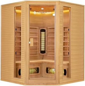 Artsauna Eck-Infrarotkabine Nyborg E150V - Infrarotsauna 150x150 cm Vollspektrumstrahler für 4 Personen - LED-Farblicht - Wärmekabine aus Hemlockholz