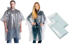 Disposable Rain Ponchos, 2/5/10 pcs Emergency Raincoats Waterproof Ponchos Lightweight for Men and Women with Hood and Sleeves (Pack of 2, PE Material)