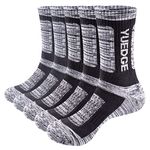 YUEDGE Men's Work Boot Socks 5Pairs/Pack Performance Moisture Wicking Cotton Heavy Cushion Crew Sports Athletic Hiking Socks(3Pairs Black 2Pairs Dark Grey, X-Large)