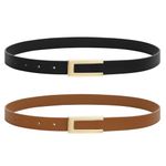 JASGOOD 2 Pack Fashion Skinny Leather Belts for Women, Womens Belts for Dresses Jeans Coats with Gold Buckle Black+Brown M