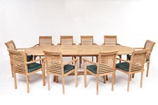 Humber Teak Antibes Giant 10 Seat Grade A Teak Garden Dining Patio Set 10 Foot Table 10 Stacking Chairs Over