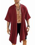 COOFANDY Men's lightweight Cardigan Long Ruffle Shawl Collar Kimono Jackets Open Front Drape Cape Coat, Red, Small