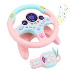 deAO Car Backseat Pretend Simulated Driving Steering Wheel Toy with Light and Music, Early Educational Gifts for Kids-Pink