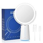 CHICLEW Makeup Mirror With Light, Illuminated Magnifying Mirror 10X / 1X, Double Sided LED Vanity Mirror 360° Rotation, USB Rechargeable Light Up Table Mirror with Smart Touch Activated Slider