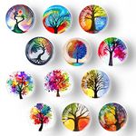 12 PCS Glass Fridge Mangets, Life Tree Refrigerator Magnets for Kitchen, Office Cabinets, Whiteboard, Dishwasher, Locker, Photos Decorative Refrigerator Magnets (Life Tree)