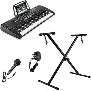 Crystals® 61 Keys Electronic Teaching Keyboard Digital Music Piano Instrument & Microphone with Keyboard Stand - Black (With Single Braced Stand)