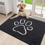 Homaxy Dog Door Mats Indoor, Super Absorbent Non Slip Doormats, Soft Chenille Floor Mat, Machine Washable Entrance Rug for Dogs Muddy Paws, Muddy Wet Shoes, Bathroom, Kitchen - 50 x 75 cm, Black