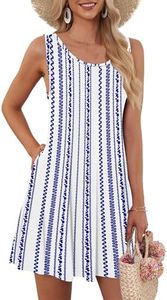 AUSELILY Women's Summer Dress Sleeveless Floral Mini Dresses with Pockets Bohemian Dress 2025 New Blue Chain 2XL