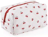 Floral Makeup Bag,Floral Quilted Makeup Bag,Cosmetic Bag,Skincare Product Bag,Fashionable Travel Makeup Pouch,Small Cute Makeup Bag,Puffy Coquette Makeup Bag, Attractive Quilted Makeup Bag, Cherry,