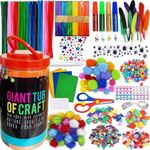 MOISO Kids Crafts and Art Supplies Jar Kit - 550+ Piece Set - Make Bracelets and Necklaces - Plus Glitter Glue, Construction Paper, Colored Popsicle Sticks, Google Eyes, Pipe Cleaners
