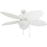 Prominence Home 80018-01 Solona Indoor/Outdoor Tropical Ceiling Fan with Palm Leaf Blades, 52 inches, White