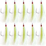 Fishing Bucktail Teasers Hooks Saltwater Bottom Fishing Rigs Hook Bucktail Mylar Flash Teasers for Snapper Catfish Cod Flounder Hi-Lo Rigs Green 10pcs