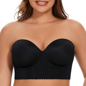 COOVOICE Women Longline Strapless Bra Seamless Bustier Bra Hide Back Fat, Black, 40DD