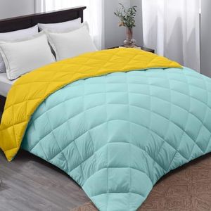 AYKA Reversible Comforter 220 GSM Microfiber Reversible AC Comforter/Blanket for Winter/Quilt/Duvets for King Size Double Bed Comforter (90 * 100, Aqua & Yellow)