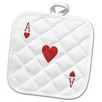 3D Rose Ace Playing Red Heart Suit - Gifts for Cards Players of Poker Bridge Games Pot Holder, 8" x 8"