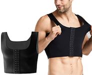 shengyuefeng Gynecomastia Compress Reposition Shaper, Gynecomastia Compression Shirt Vest, 3 Rows Clasp Bust Corset, Back Support Sleeveless Chest Control Girdle Vest (Black, M)