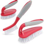 Scrub Brush Set of 3pcs - Cleaning Shower Scrubber with Ergonomic Handle and Durable Bristles - Grout Cleaner Brush - Scrub Brushes for Cleaning Bathroom, Shower, Tile, Kitchen, Floor (Red)