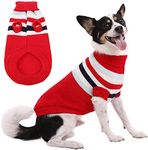 KUTKUT Dog Sweater | Warm Strip Dog Winter Knitwear Clothes with Elastic Leg Bands | Soft Acrylic Knitted Pet Pullover for Small Medium Large Doggy (Red, Size: M)