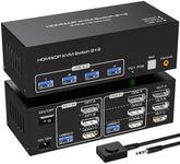 2 Displayport + HDMI KVM Switch 2 PC 3 Monitore 4K144Hz 8K60Hz Triple Monitor KVM Switches for 2 Computers Share 3 Monitors with 4 USB 3.0 Ports Includes 2 USB 3.0 Cables and External line Control