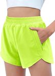 Zaclotre Girls Athletic Shorts with Zipper Pockets High Waisted Running Shorts Soccer Gym Sports Active Short for Kids Neongreen