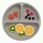 PEEPER Baby Suction Plates for Baby Feeding with 4 Strong Suction Cups, Silicone Toddler Plates with Deep Divided for Kids to Feed Themselves, Dish Washer & Micro-Wave Oven Safe (Dark Grey)