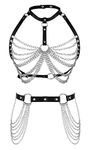 SAILIMUE 2Pcs Punk Waist Belly Chain Belt for Women Black Leather Layered Body Chains Festival Body Jewelry Accessories