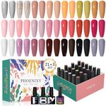 Phoenixy 24 Pcs Autumn Winter Gel Nail Polish Set, White Orange Pink Red Brown Glitter Soak Off UV Gel Nail Polish with Base Top Coat Christmas Nail Art Manicure Gifts for Women