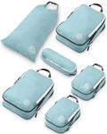 Compression Packing Cubes Set for Carryon Suitcases- Lightweight, Durable Clothes Organizer, Dusty Teal and White, 6 Piece