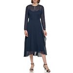 TOMMY HILFIGER Women's Button Neck Midi Dress, Sky Captain, 14