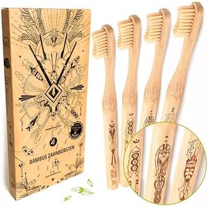Nature Nerds - Spazzolini da denti in bambù in un set (4 pezzi) / grado di durezza: medio