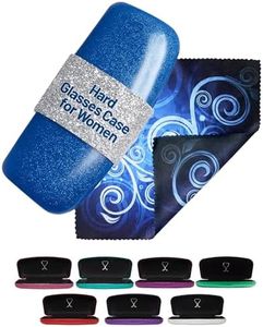 SPUNKYsoul Sapphire Blue Medium Premium Fashion Women's Hard Eyeglasses Case | Smooth Glitter | Bonus Cleaning Cloth