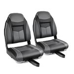 Goplus Low/High Back Boat Seats, Folding Boat Seat with Stainless Steel Screws & Aluminum Hinges, Thickened Sponge Padding, Waterproof Fishing Captain Boat Seats (2 Packs Dark Gray & Black)