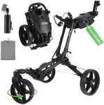 Golf Push Cart with 360° Front Wheels & Handbrake,Tivor 3 Wheel Pull Cart Offers One-Click Folding and All-Terrain Mobility