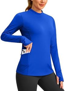 SANTINY Long Sleeve Thermal Shirts for Women Fleece Mock Neck Tops Winter Workout Running Gear with Zipper Pockets(Slate Blue_XS)