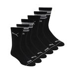 PUMA mens 6 Pack Crew Socks, Black/Grey Detail, 10-13