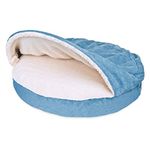 FurHaven 26" Round Orthopedic Dog Bed for Medium/Small Dogs w/Removable Washable Cover, For Dogs Up to 30 lbs - Sherpa & Suede Snuggery - Blue, 26-inch