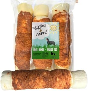 BULLYSTICKS & MORE 10-12" Beef Cheek Rolls for Dogs (Chicken Wrapped - 3 Count) - Beef Cheek Bones for Dogs - Dog Parents Choice - Premium No Hide Rolls